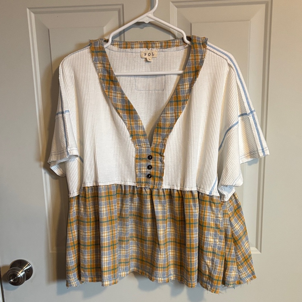 POL Yellow and Blue Plaid Top
